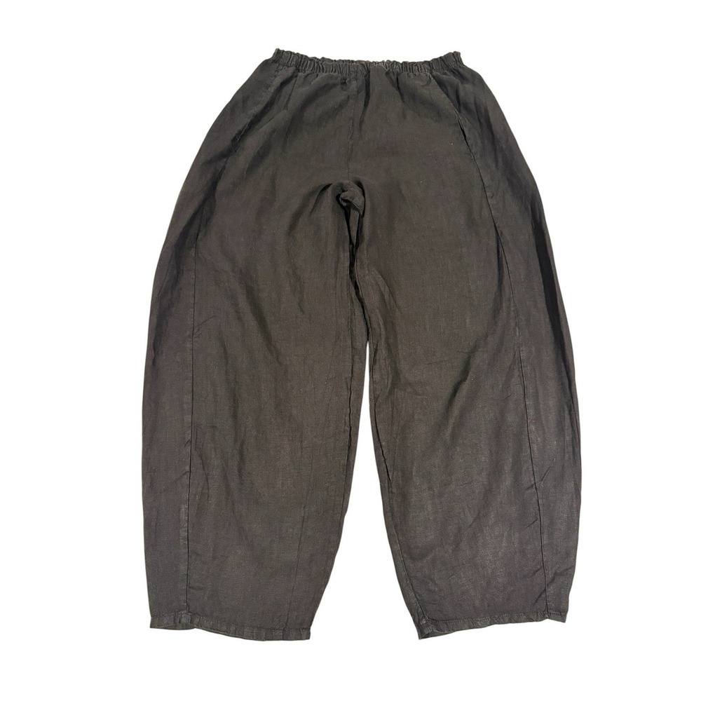 Lisa Bayne Women's Size Small 100% Linen Barrel Pant Black Cropped Black ECU